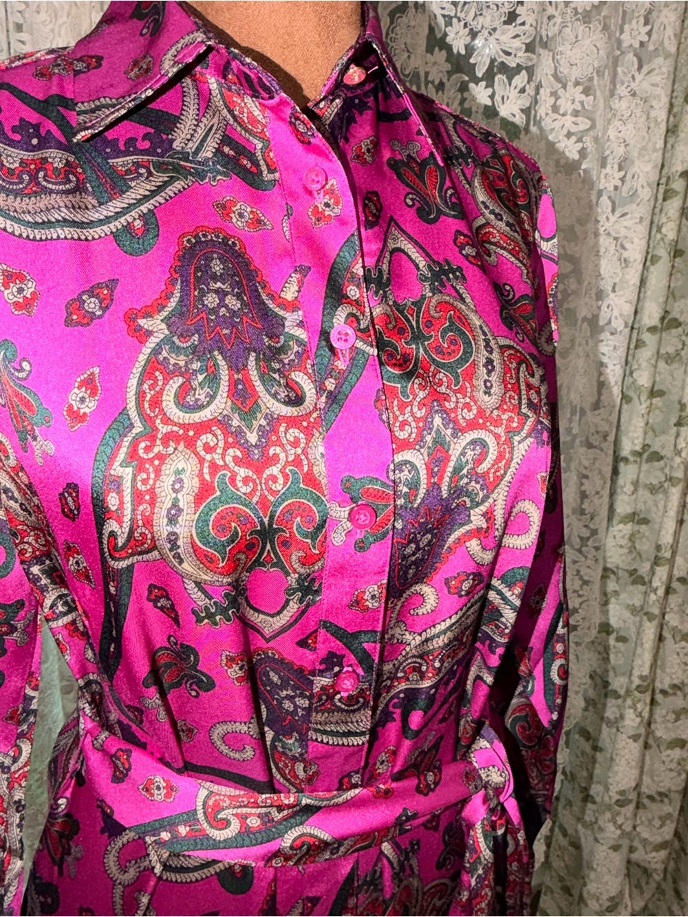 Lauren Ralph Lauren Fuchsia Paisley Maxi Shirt Dress - Picture 3 of 9